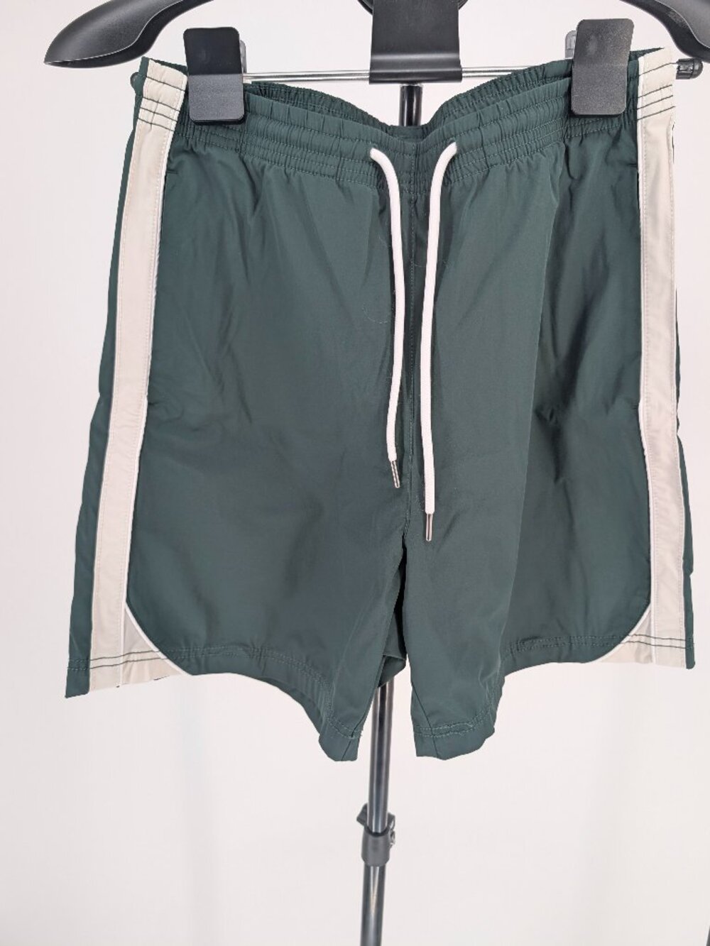 H&M Men’s Dark Green Athletic Shorts White Stripe Drawstring